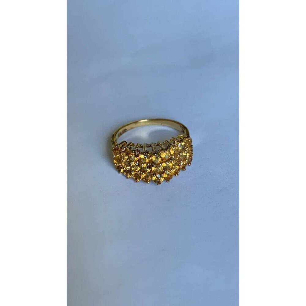 Citrine Pyramid 1.75 CT  Ring Size 7 Gold Plated .925 Sterling Silver